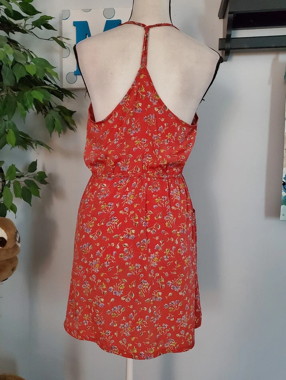 AMERICAN EAGLE Floral Strappy Elastic Drawstring Waist Mini Dress 8